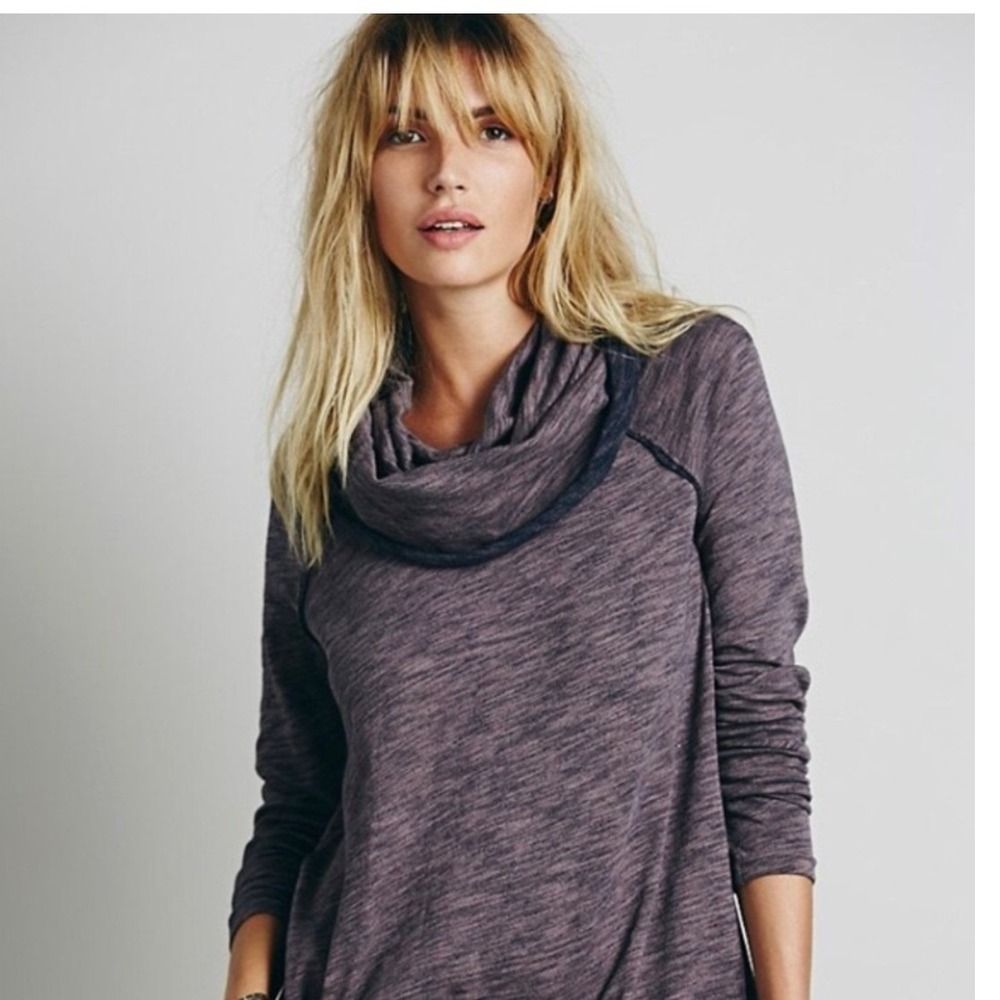 Free People Beach Cocoon Sweater Top Cowl Neck Heathered‎ Long Sleeve Pullover M
